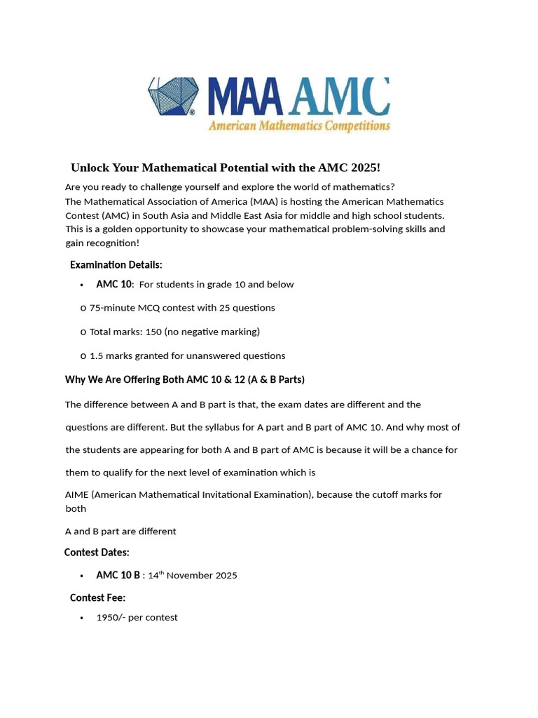AMC 10 & 12 Circular 2025-26 | PDF