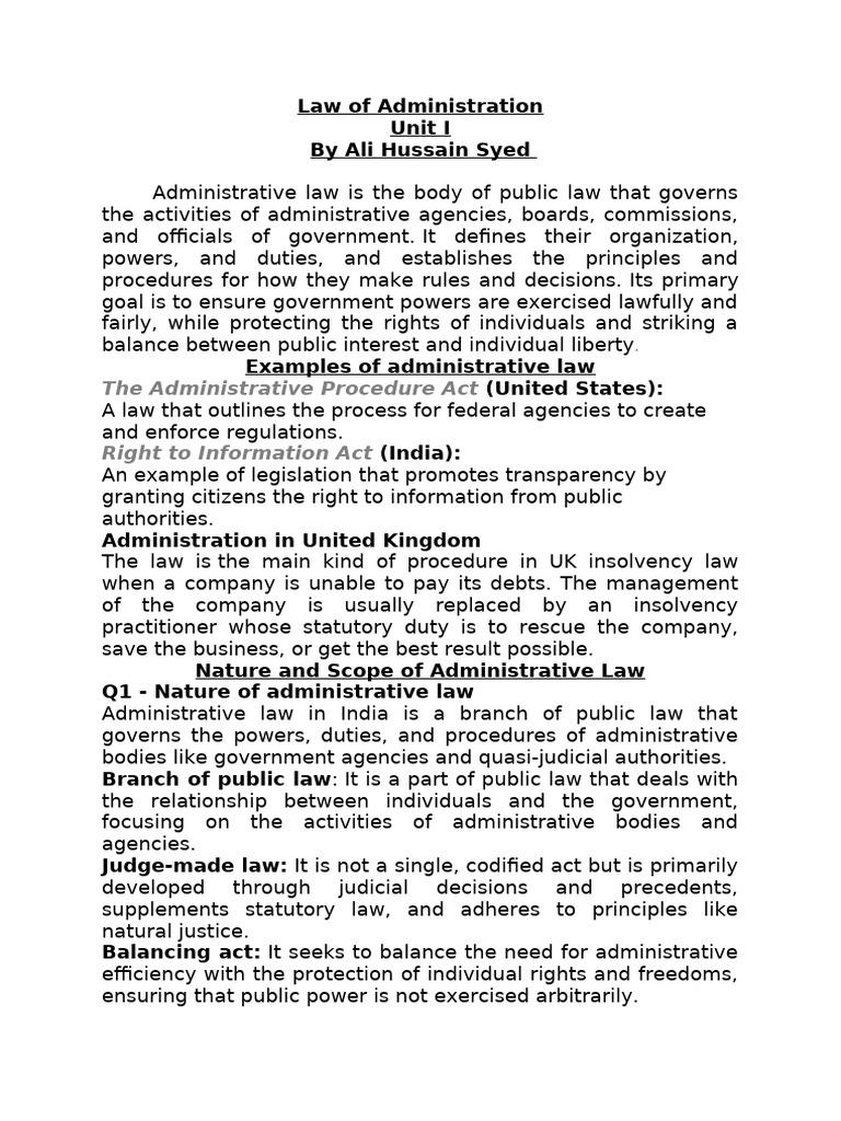 Law of Adm Notes | PDF | Separation Of Powers | Rule Of Law