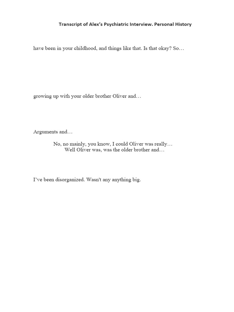 Alex's Psychiatric Interview Transcript | PDF
