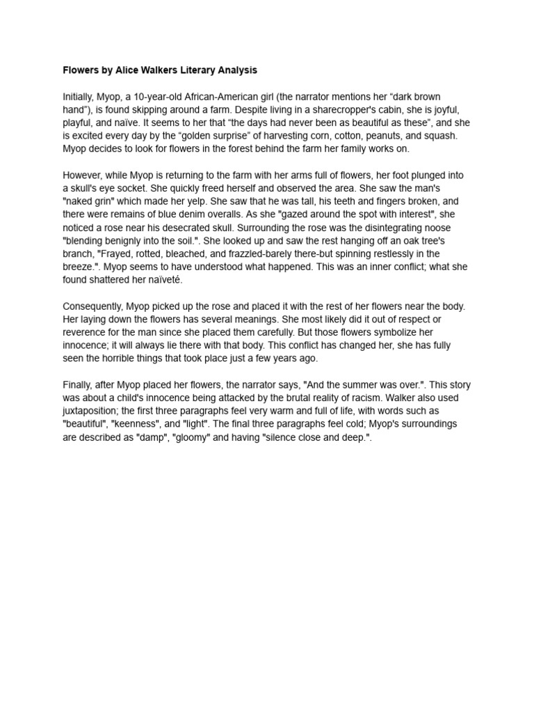 Flowers by Alice Walkers Literary Analysis | PDF