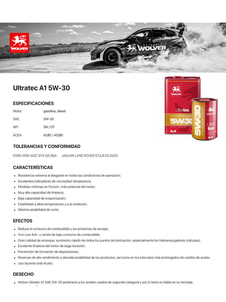 Ultratec A1 5W-30 | PDF | Motor diesel | Lubricante