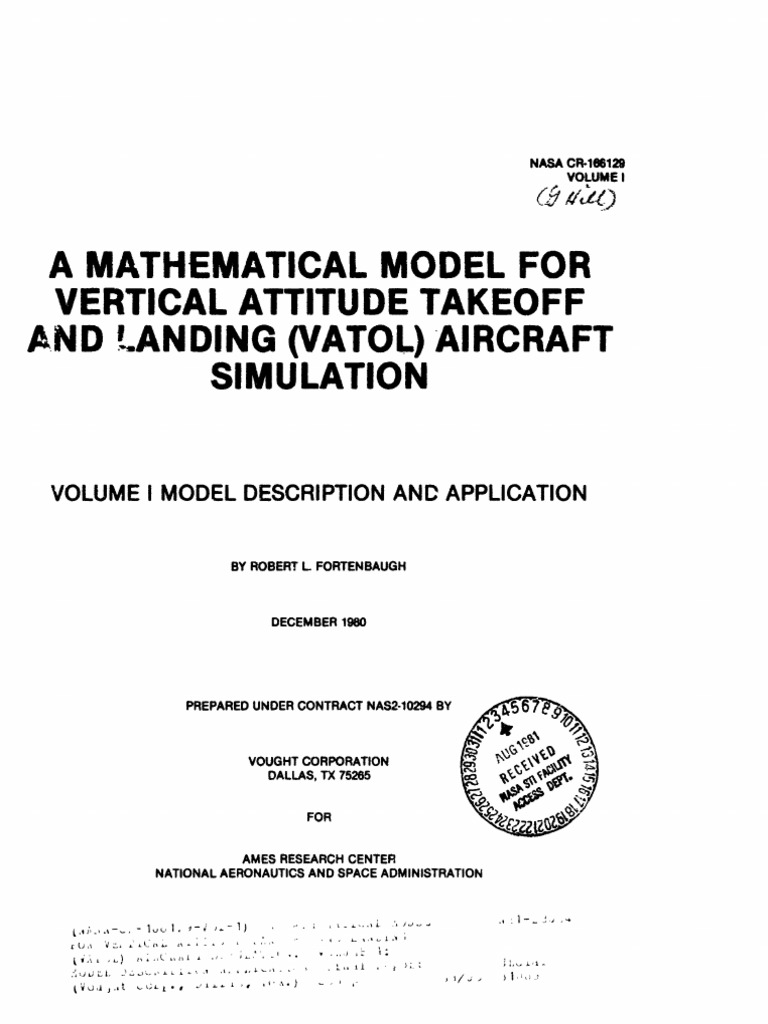 A Mathematical Model For Vertical Attitude Takeoff Mud Landing Aircraft ...