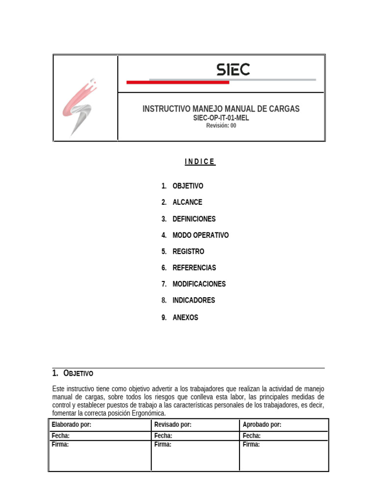 Instructivo para Manejo Manual de Cargas | PDF