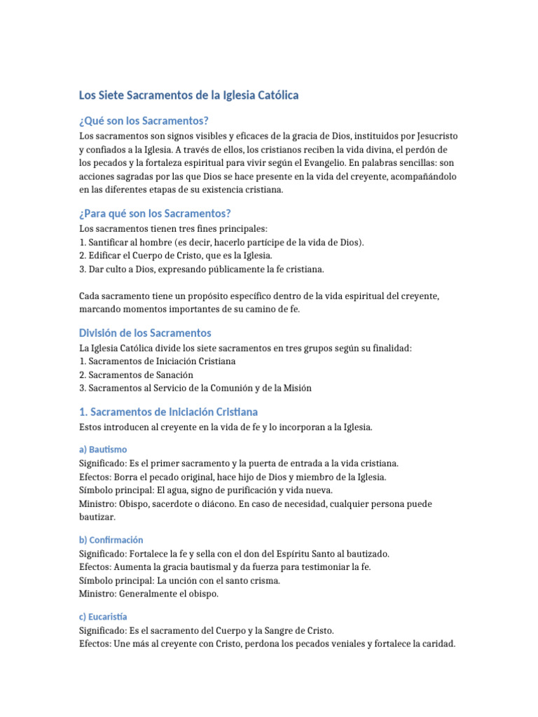 Los Siete Sacramentos de La Iglesia Catolica | PDF | Sacramentos | Bautismo
