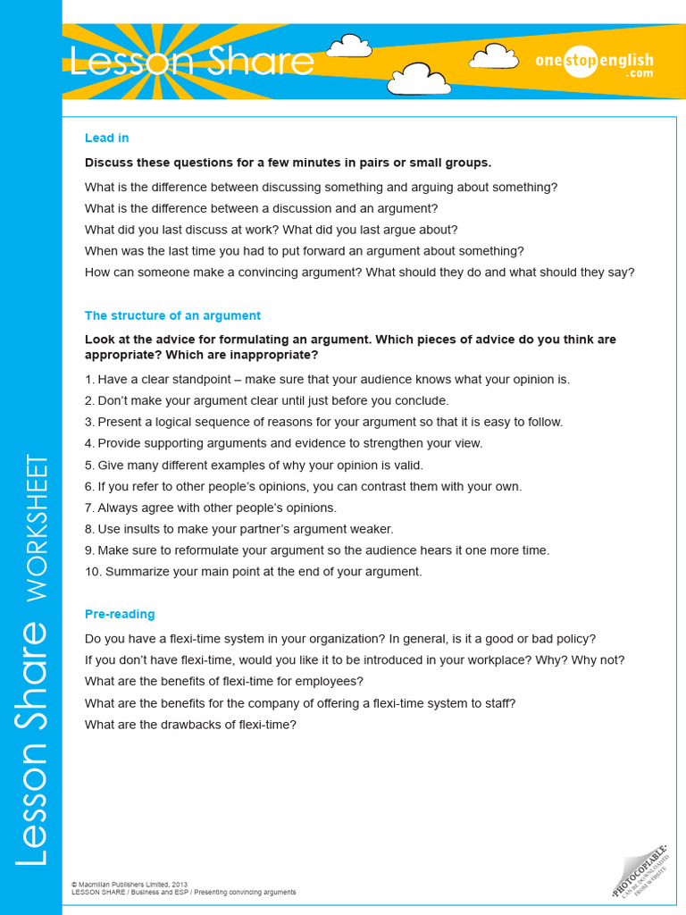 Business Argument Presentation Worksheet | PDF | Argument