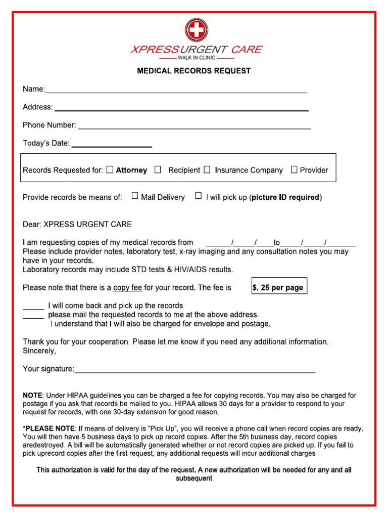 Medical Request Blank | PDF