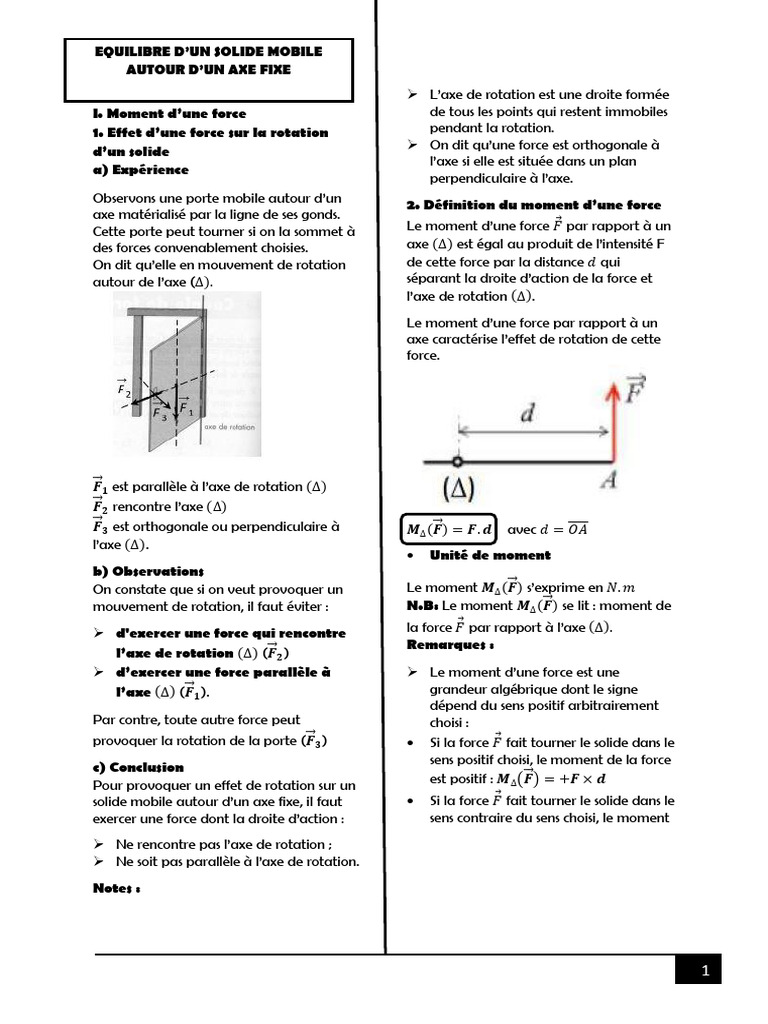 Moment et équilibre des forces en rotation | PDF | Moment d'une force ...