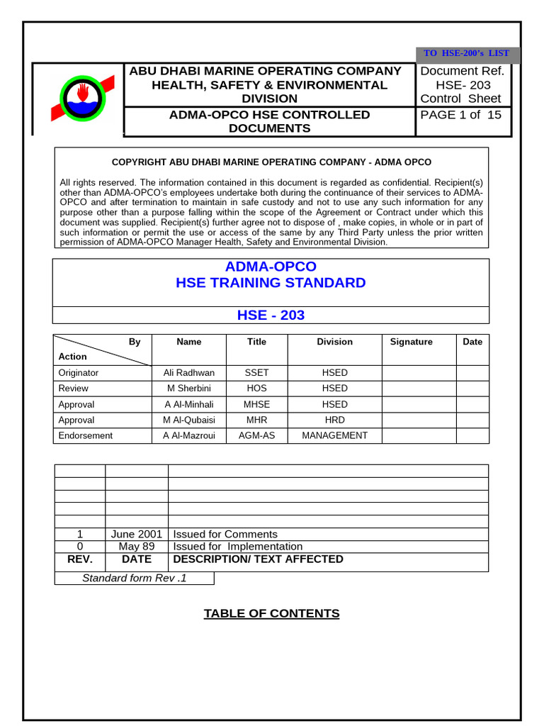 ADMA-OPCO HSE Training Standards Guide | PDF