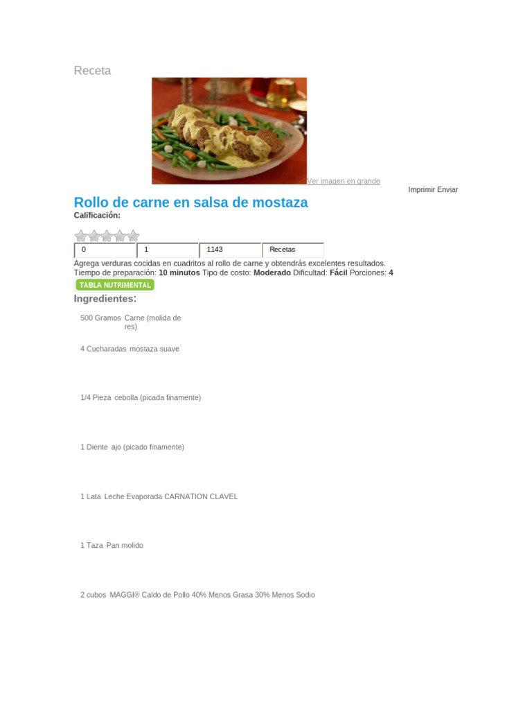 Rollo de Carne Con Salsa de Mostaza | PDF