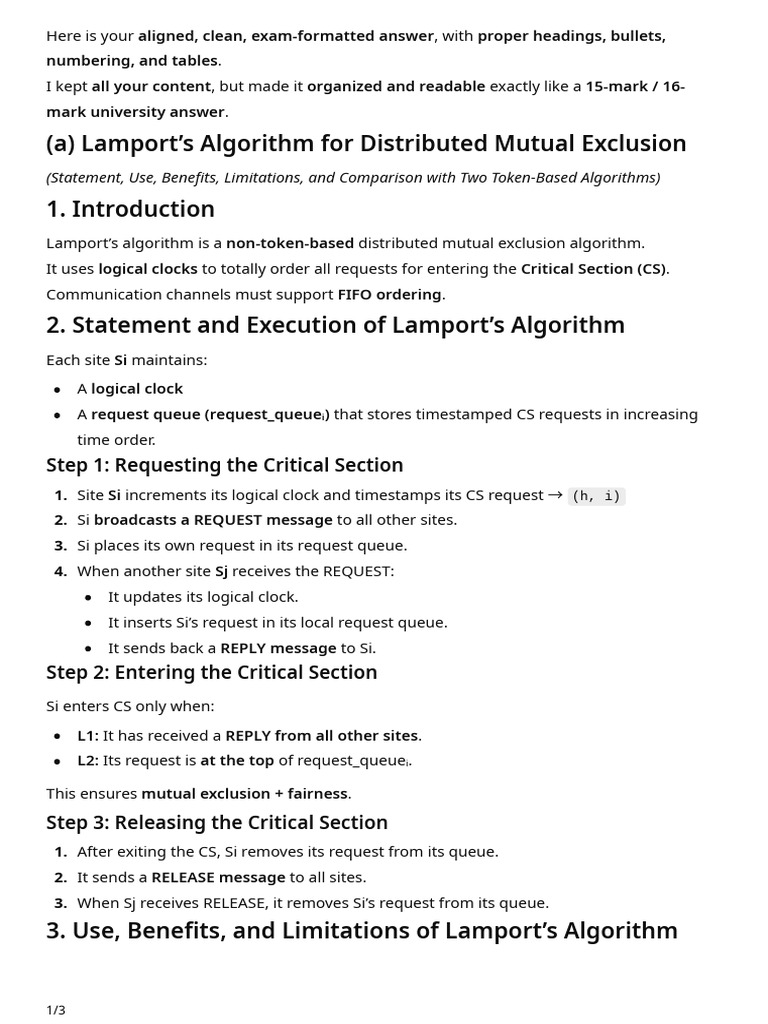 Lamport's Algorithm For Distributed Mutual Exclusion | PDF | Concurrent ...