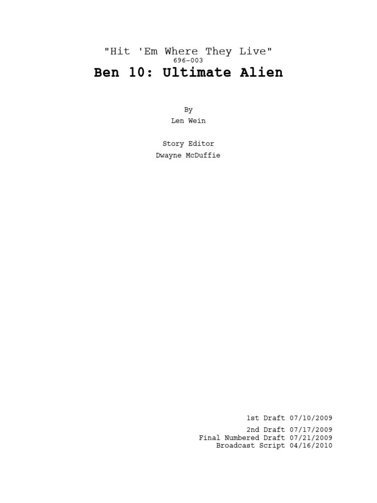 Ben 10: Ultimate Alien Script Draft | PDF