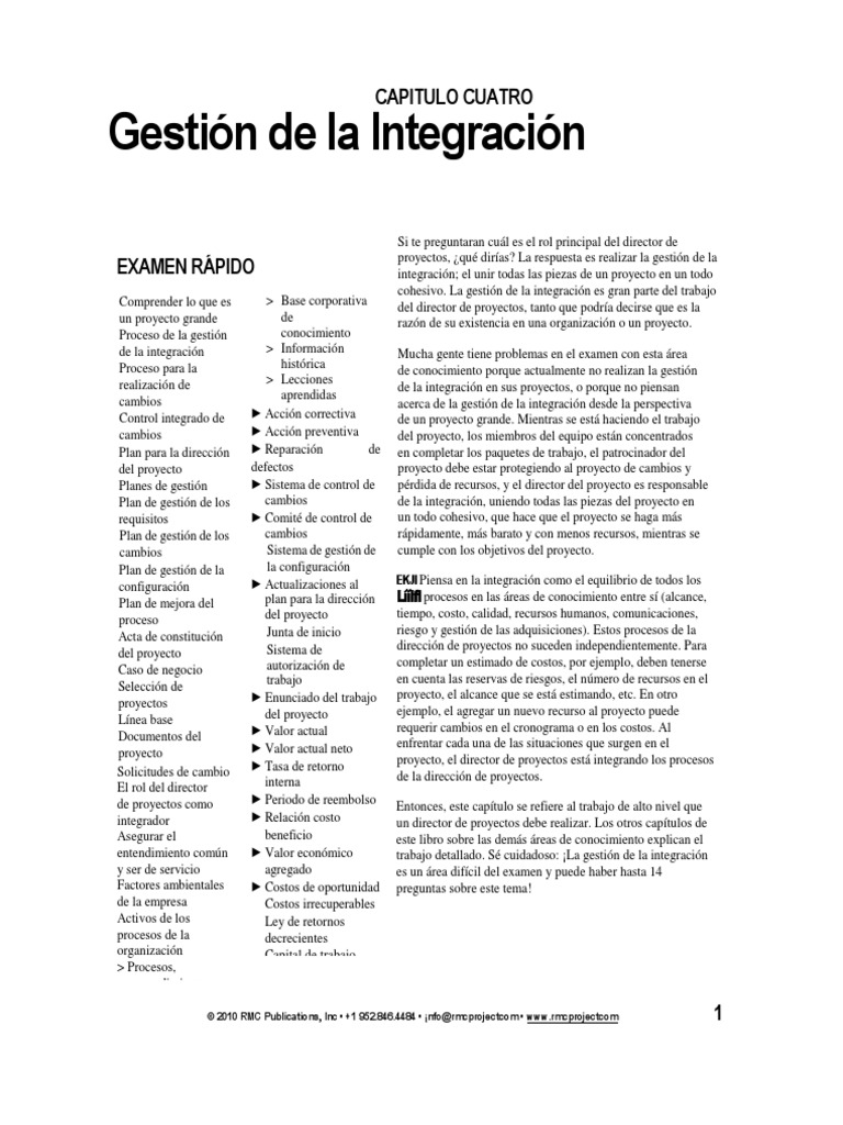 Captitulo 4 Gestion de La Integracion - V2 | PDF | Calidad (comercial ...