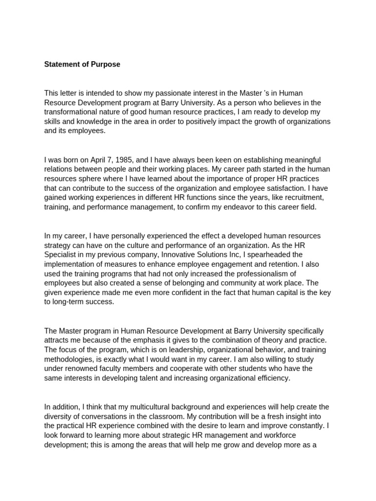 Master's in HR Development Statement | PDF | Human Resource Management ...