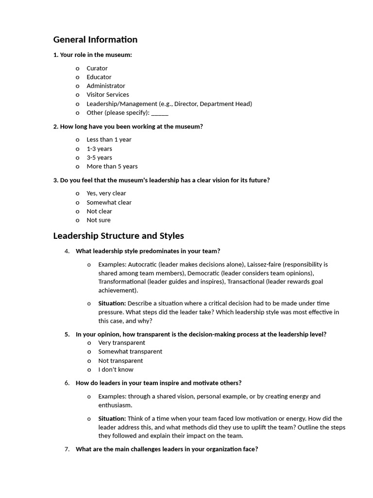 Museum Leadership and Team Dynamics Survey | PDF | Motivational ...