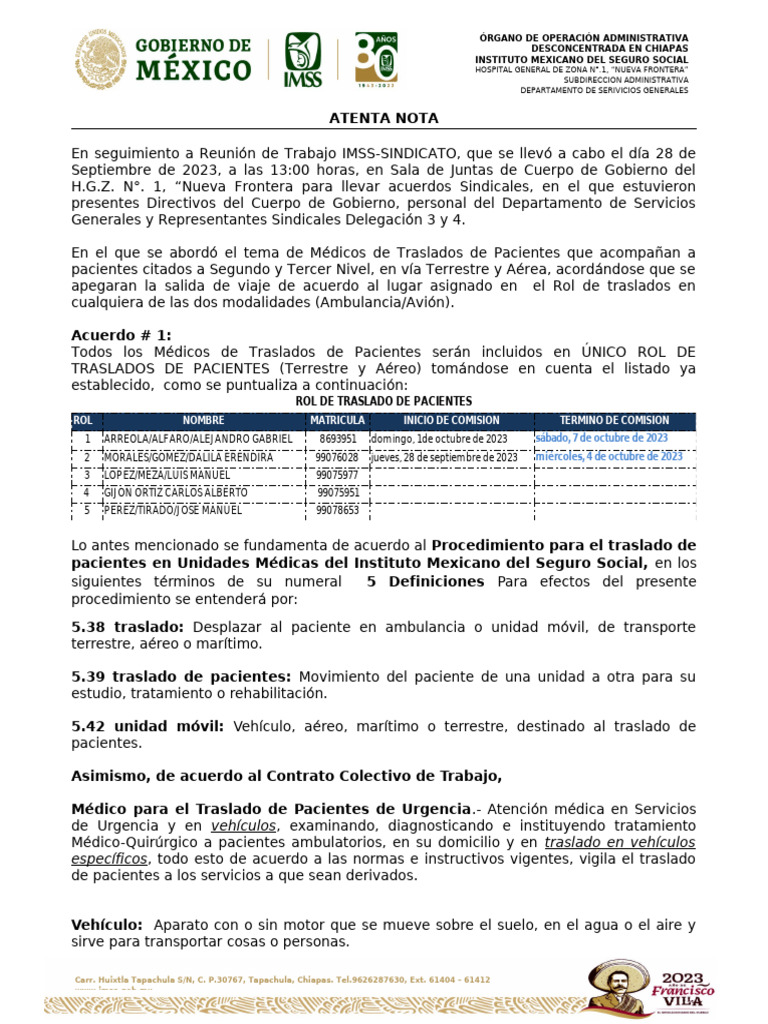 Atenta Nota Rol de Traslado Medicos | PDF | Hospital