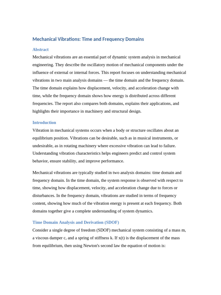 Mechanical Vibrations: Time vs Frequency Analysis | PDF | Oscillation ...