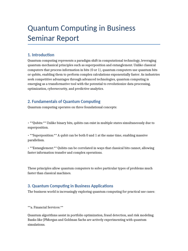 Quantum Computing in Business Seminar Report | PDF | Quantum Computing ...