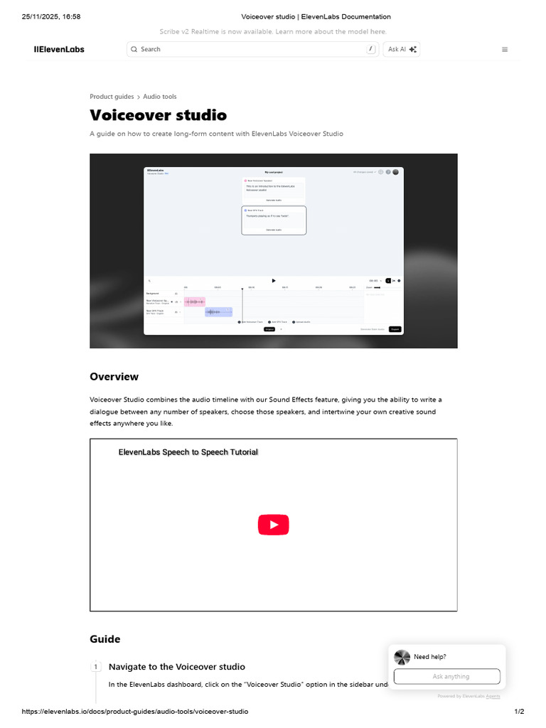 Voiceover Studio Guide for ElevenLabs | PDF | Voice Over | Software