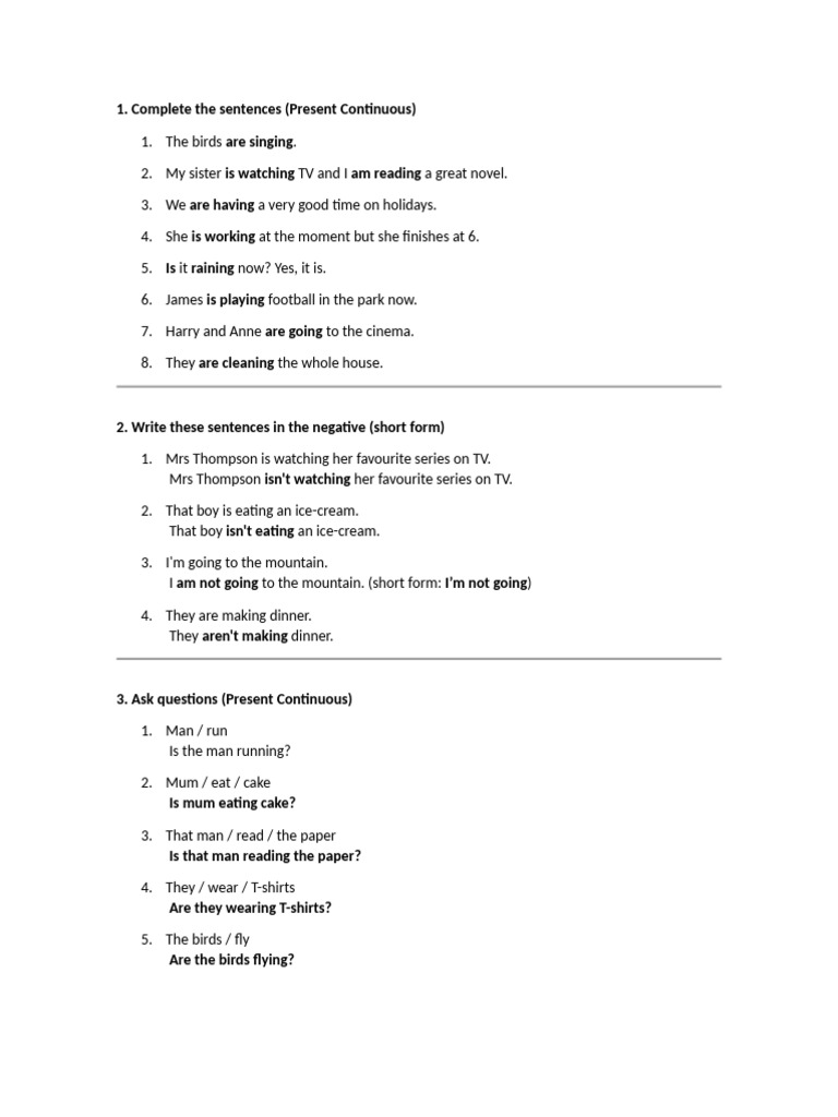 Present Continuous Grammar Exercises | PDF
