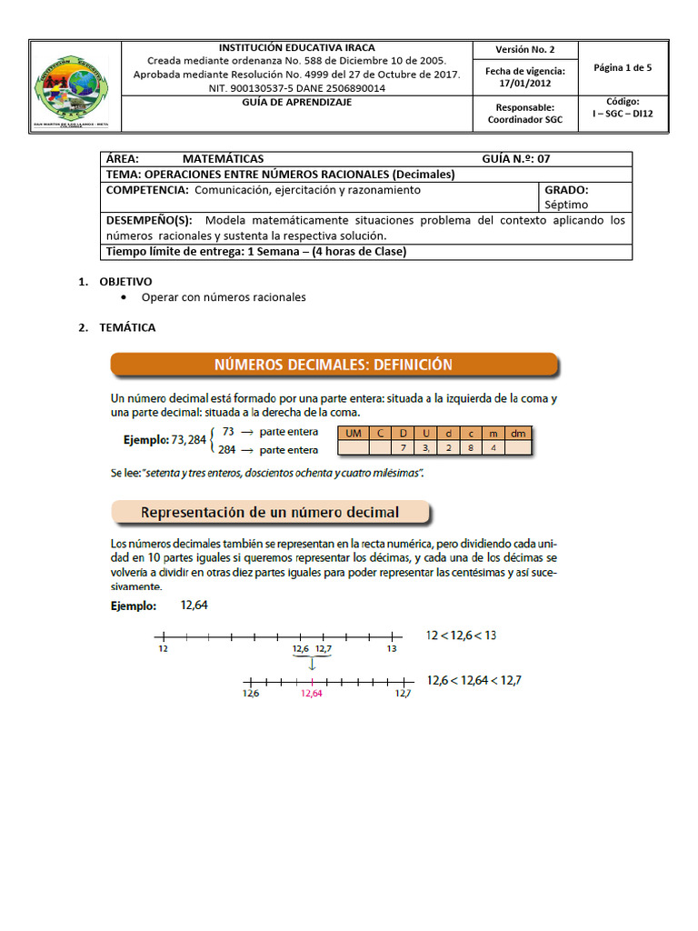Guia 7 Matematicas Septimo | PDF | Número racional | Números