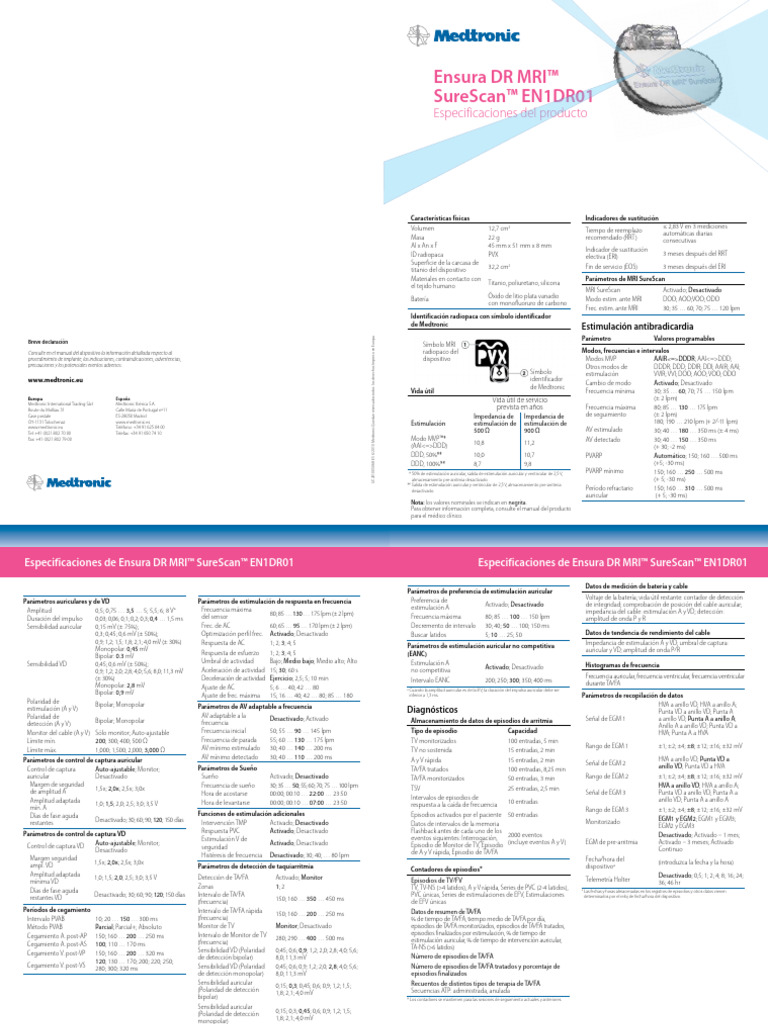 Especificaciones Ensura DR MRI SureScan | PDF