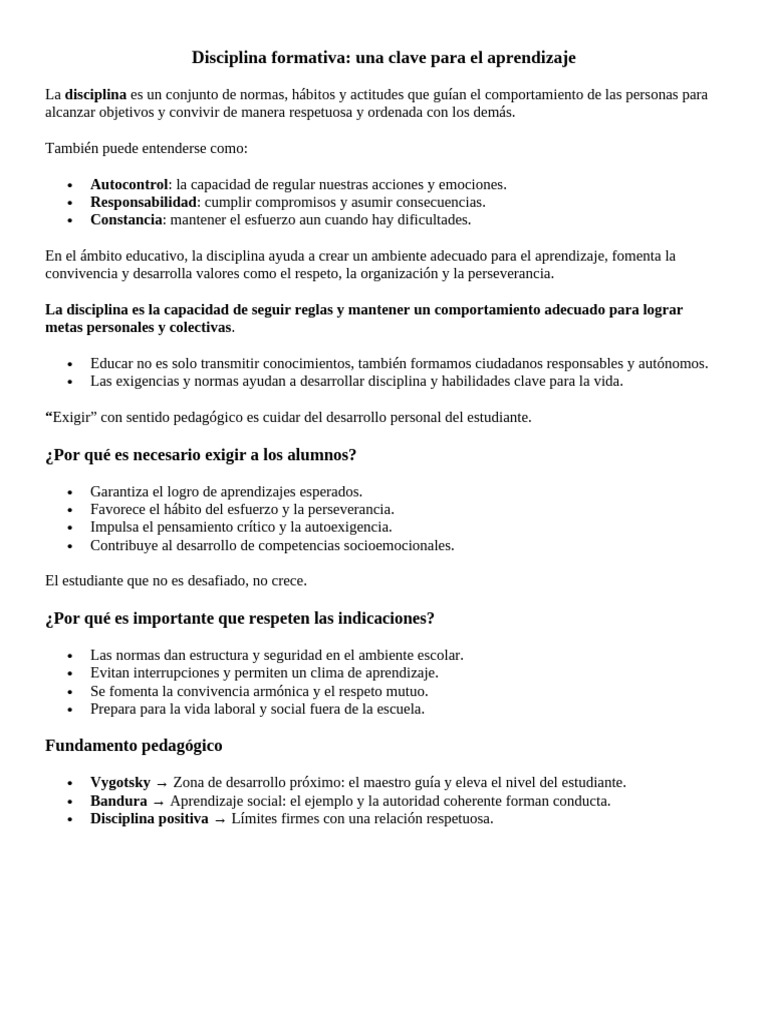 Importancia de la Disciplina en Educación | PDF | Disciplinas | Aprendizaje