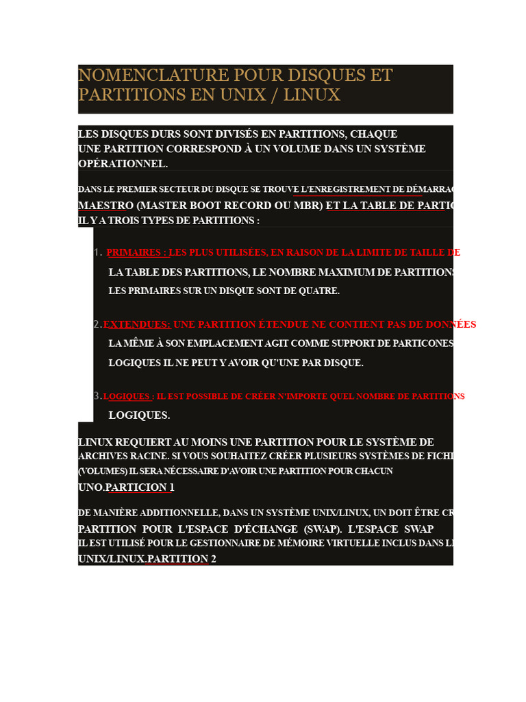Guide des Partitions UNIX/Linux | PDF