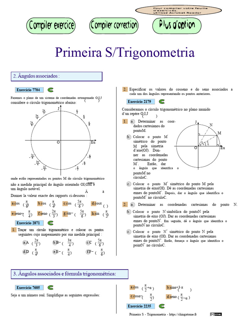 Exercícios de Trigonometria e Círculo Trigonométrico | PDF ...