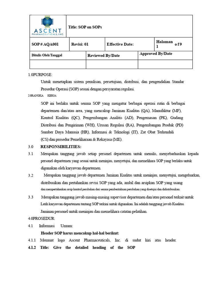 Template SOP | PDF