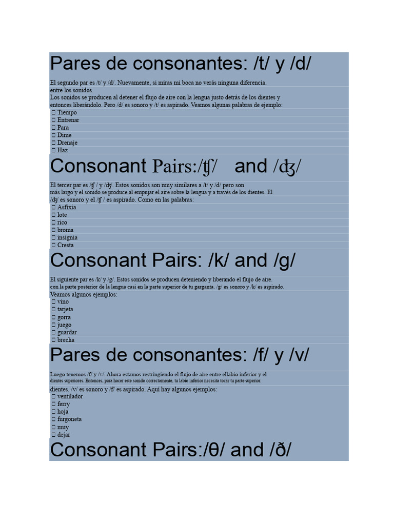 Pares de consonantes en español | PDF | Fonética | Vocal