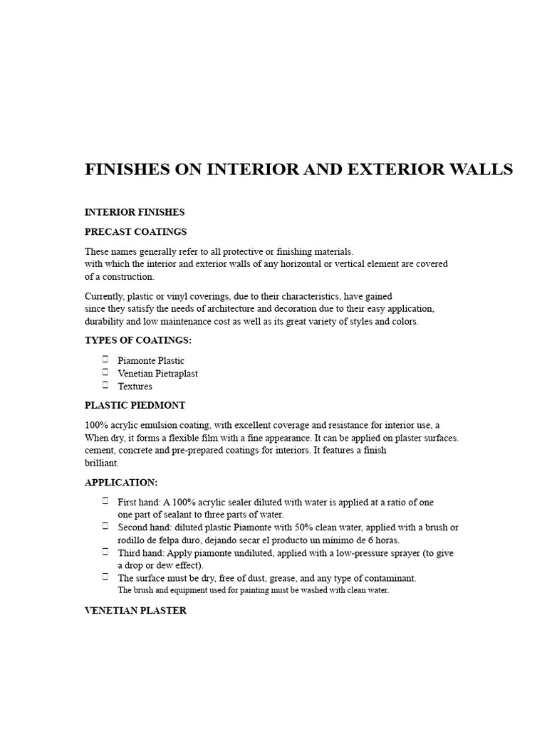 Interior and Exterior Wall Finishes | PDF | Rock (Geology) | Plaster