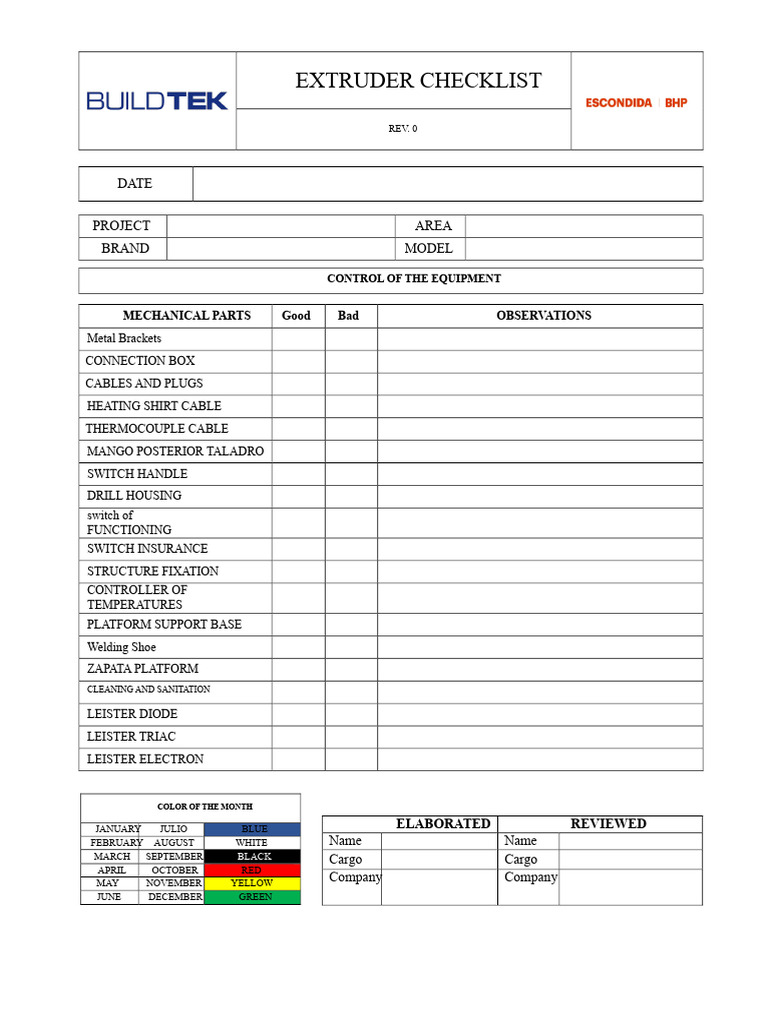 Extruder Equipment Inspection Checklist | PDF