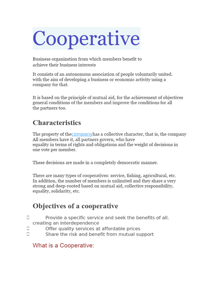 Understanding Cooperatives: Types & Principles | PDF | Cooperative ...