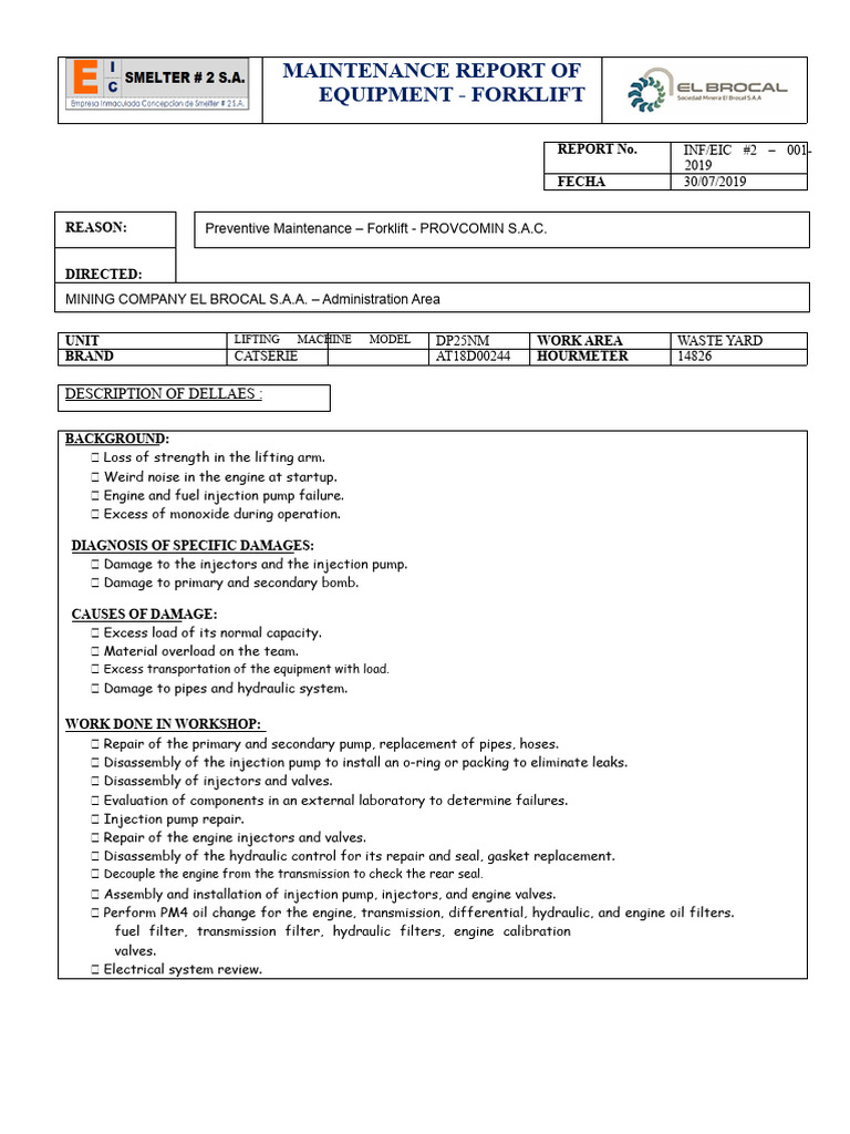 REPORT No. 001 - Elevator | PDF | Pump | Fuel Injection