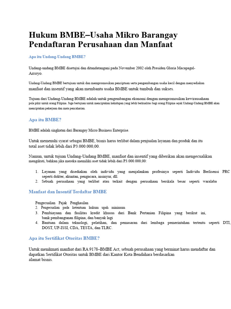 Panduan Pendaftaran BMBE di Filipina | PDF
