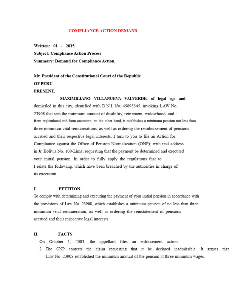 Compliance Action Demand in Peru | PDF | Court System Of Canada ...