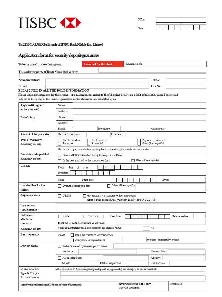 HSBC Guarantee Application Form | PDF | Guarantee | Indemnity