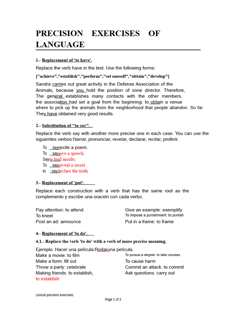 Precision Exercises for Language Verbs | PDF