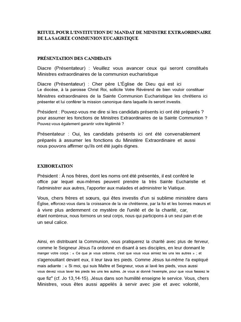 Mandat des Ministres de la Communion | PDF | Eucharistie | Église ...