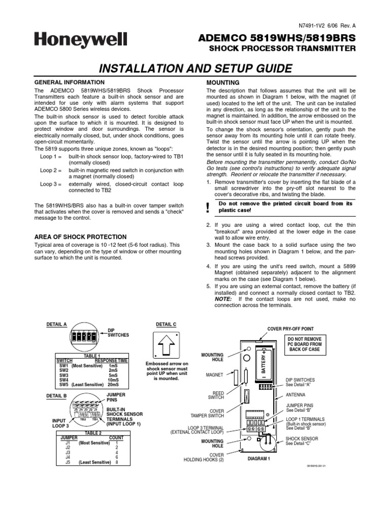 Honeywell 5819whs 5819brs Install Guide | Security Alarm | Electrical