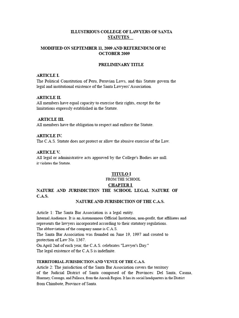 Statute of The Illustrious College of Lawyers of Santa-1 | PDF | Voting ...