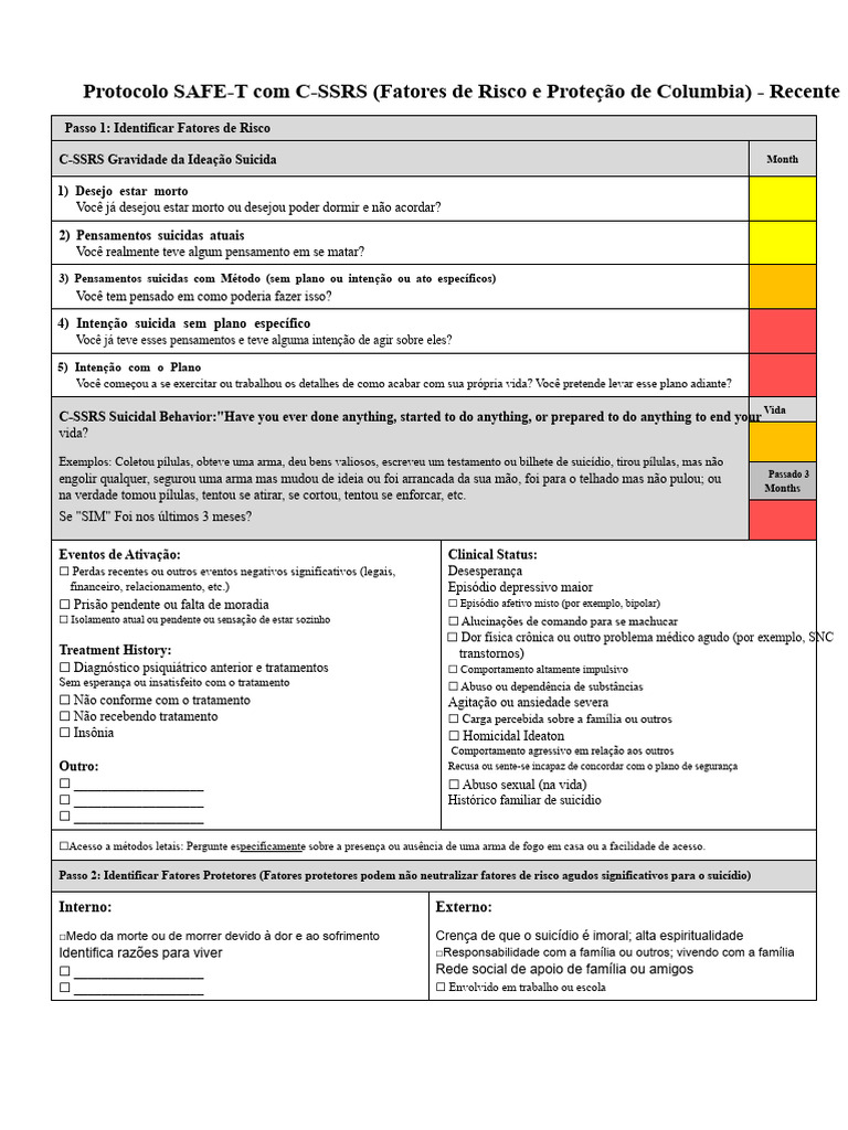 Protocolo SAFE-T e C-SSRS para Avaliação Suicida | PDF | Suicídio ...