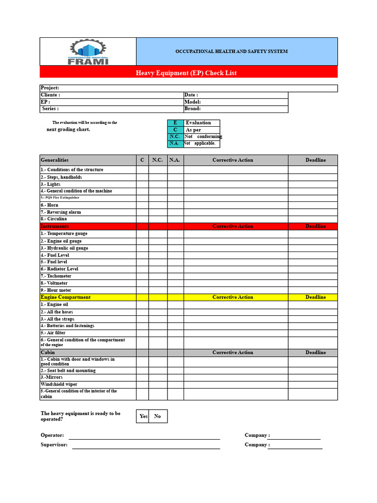 Heavy Equipment Safety Checklist | PDF