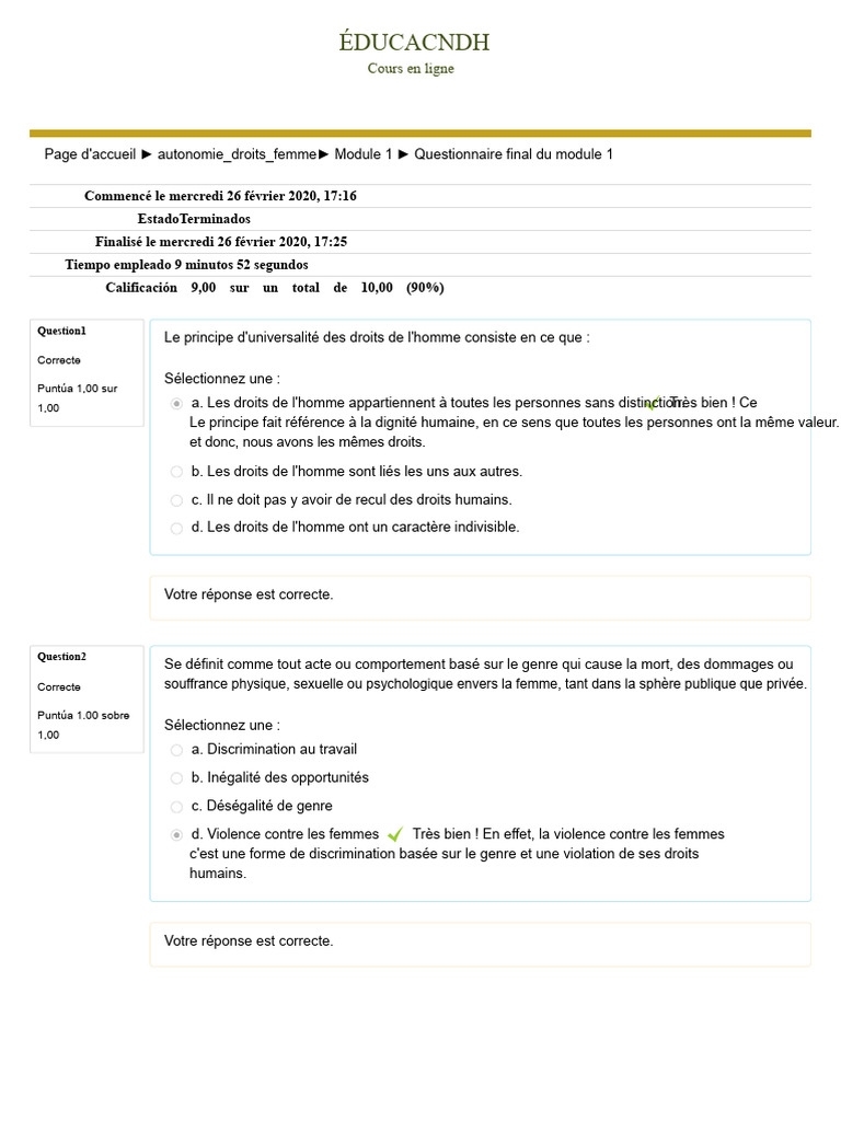 Questionnaire sur les droits des femmes | PDF | Droits de l'homme | La ...