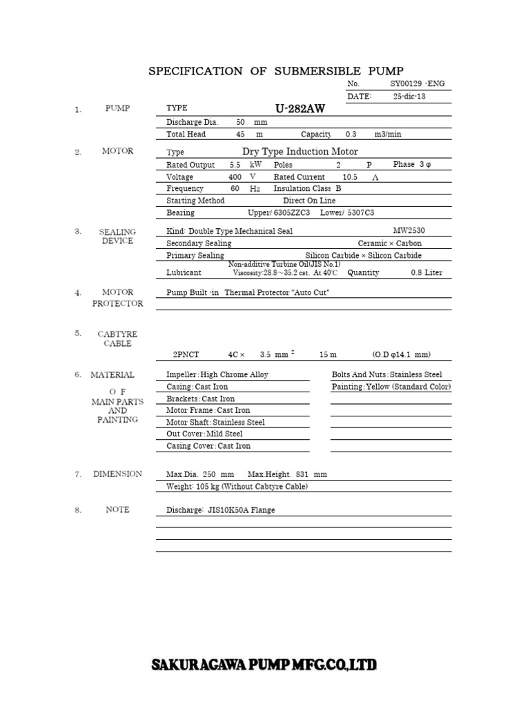 U-282AW 60Hz (Draft Specification) | PDF
