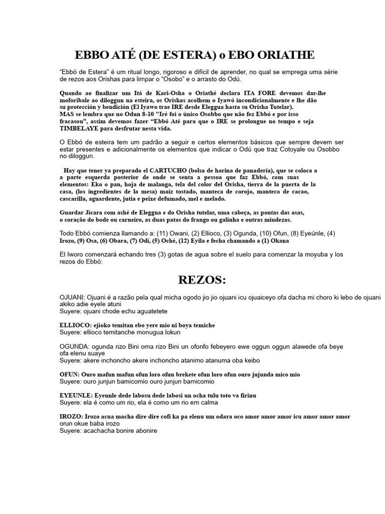 Ritual Ebbó de Estera: Guia Completo | PDF