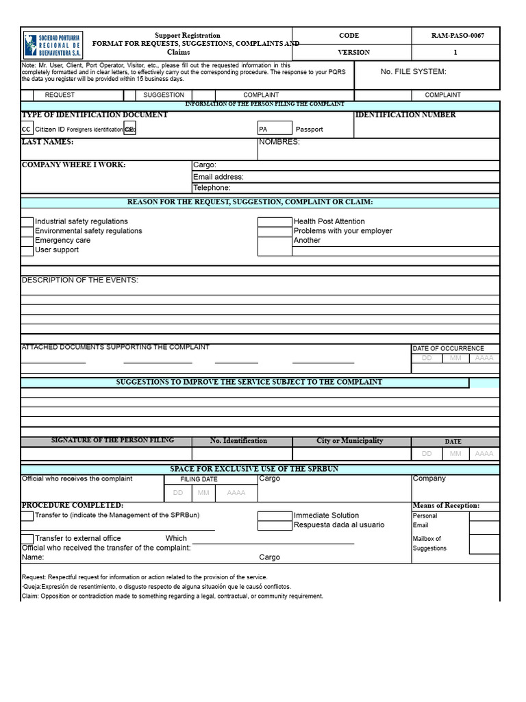 Format For Requests, Suggestions, Complaints, and Claims | PDF ...