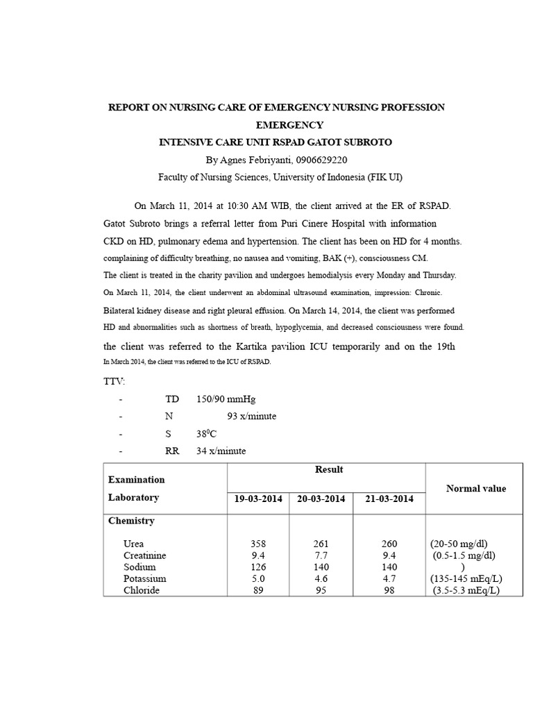 CKD ICU Nursing Assessment Agnes | PDF | Hypertension | Heart