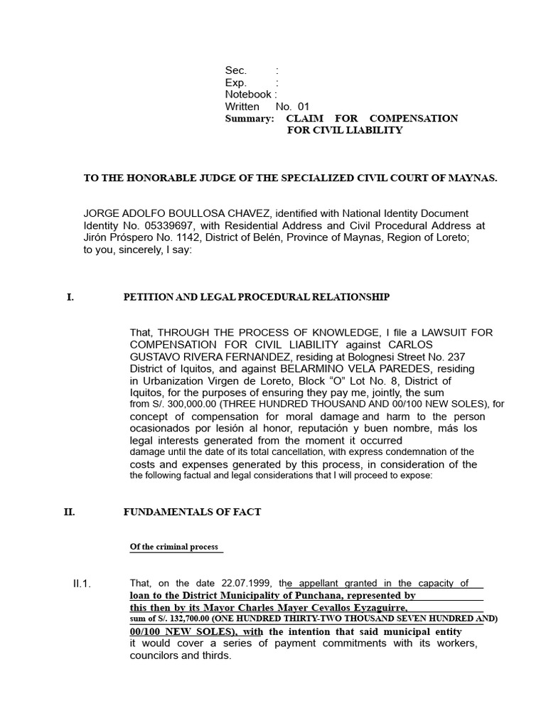 Compensation Claim | PDF | Negligence | Legal Liability