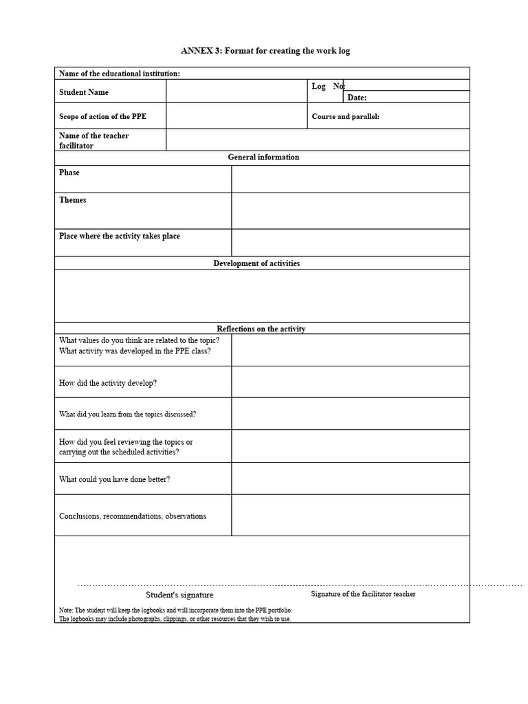 Work Log Format for PPE Activities | PDF